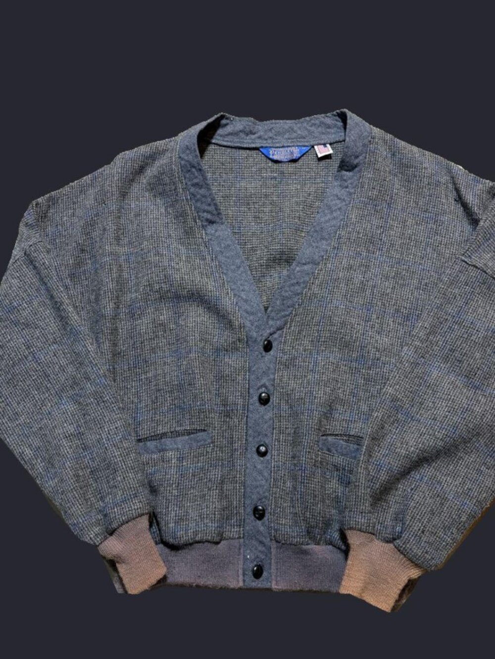 Pendleton Gray Blue Plaid Button Front Cardigan XL Made in USA